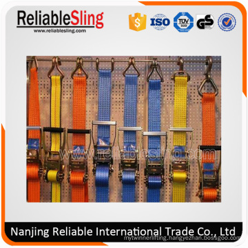 Polyester Webbing Material Adjustable Ratchet Cargo Strap with Endless Loop or Metel Hooks